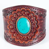 ADBRF136 Hand tooled carved Genuine Leather Bracelet women