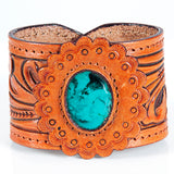 ADBRF137 Hand tooled carved Genuine Leather Bracelet women