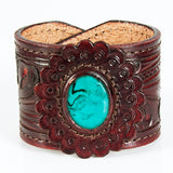 ADBRF138 Hand tooled carved Genuine Leather Bracelet women