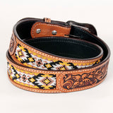 BEE107-Natural Floral Western Leather Belt