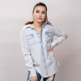 LC-ADSH011-S Genuine leather Women Denim shirt jacket dress