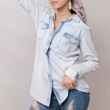 LC-ADSH011-XL Genuine leather Women Denim shirt jacket dress