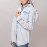 LC-ADSH011-XL Genuine leather Women Denim shirt jacket dress