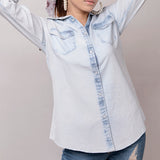 LC-ADSH011-M Genuine leather Women Denim shirt jacket dress