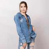 LC-ADSH012-S Genuine leather Women Denim shirt jacket dress