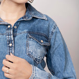 LC-ADSH012-XL Genuine leather Women Denim shirt jacket dress