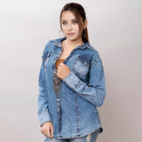 LC-ADSH012-XL Genuine leather Women Denim shirt jacket dress