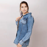 LC-ADSH012-M Genuine leather Women Denim shirt jacket dress