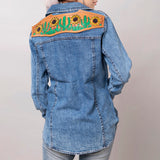 LC-ADSH012-XL Genuine leather Women Denim shirt jacket dress