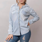 LC-ADSH013-S Genuine leather Women Denim shirt jacket dress