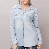 LC-ADSH013-M Genuine leather Women Denim shirt jacket dress