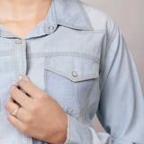 LC-ADSH013-S Genuine leather Women Denim shirt jacket dress