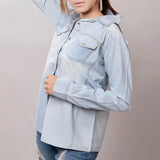 LC-ADSH013-M Genuine leather Women Denim shirt jacket dress