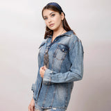 ADSH014 Genuine leather Women Denim shirt jacket dress