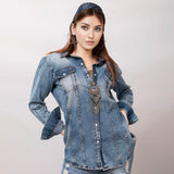 ADSH014 Genuine leather Women Denim shirt jacket dress