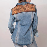 ADSH014 Genuine leather Women Denim shirt jacket dress