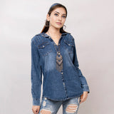 LC-ADSH015-S Genuine leather Women Denim shirt jacket dress