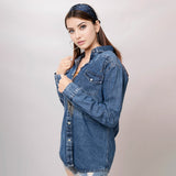 LC-ADSH015-XL Genuine leather Women Denim shirt jacket dress