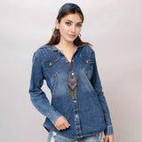 LC-ADSH015-XL Genuine leather Women Denim shirt jacket dress