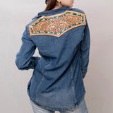 LC-ADSH015-M Genuine leather Women Denim shirt jacket dress