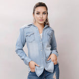 LC-ADSH016-S Genuine leather Women Denim shirt jacket dress