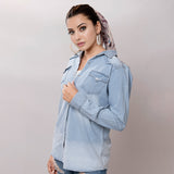 LC-ADSH016-XL Genuine leather Women Denim shirt jacket dress