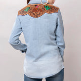 LC-ADSH016-S Genuine leather Women Denim shirt jacket dress