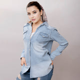 LC-ADSH016-S Genuine leather Women Denim shirt jacket dress