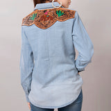 LC-ADSH016-XL Genuine leather Women Denim shirt jacket dress