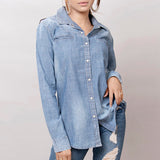 LC-ADSH017-M Genuine leather Women Denim shirt jacket dress