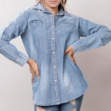 LC-ADSH017-M Genuine leather Women Denim shirt jacket dress