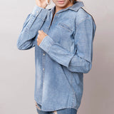 LC-ADSH017-XL Genuine leather Women Denim shirt jacket dress