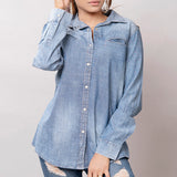 LC-ADSH017-M Genuine leather Women Denim shirt jacket dress