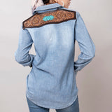 LC-ADSH017-S Genuine leather Women Denim shirt jacket dress