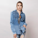 LC-ADSH018-M Genuine leather Women Denim shirt jacket dress