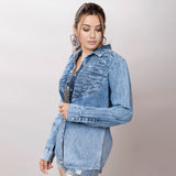 LC-ADSH018-XL Genuine leather Women Denim shirt jacket dress