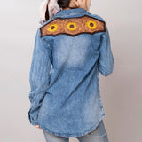 LC-ADSH018-S Genuine leather Women Denim shirt jacket dress