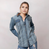 LC-ADSH020-XL Genuine leather Women Denim shirt jacket dress