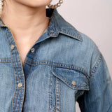 LC-ADSH020-XL Genuine leather Women Denim shirt jacket dress