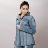 LC-ADSH020-M Genuine leather Women Denim shirt jacket dress