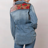 LC-ADSH020-M Genuine leather Women Denim shirt jacket dress