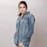 LC-ADSH020-M Genuine leather Women Denim shirt jacket dress