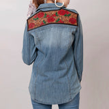 LC-ADSH020-M Genuine leather Women Denim shirt jacket dress