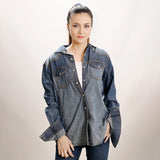 LC-ADSH021-XL Genuine leather Women Denim shirt jacket dress