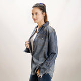 LC-ADSH021-M Genuine leather Women Denim shirt jacket dress