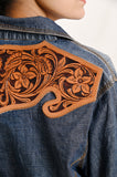 LC-ADSH021-S Genuine leather Women Denim shirt jacket dress