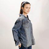 LC-ADSH021-XL Genuine leather Women Denim shirt jacket dress