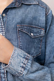 LC-ADSH022-S Genuine leather Women Denim shirt jacket dress