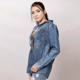 LC-ADSH022-M Genuine leather Women Denim shirt jacket dress