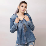 LC-ADSH022-M Genuine leather Women Denim shirt jacket dress